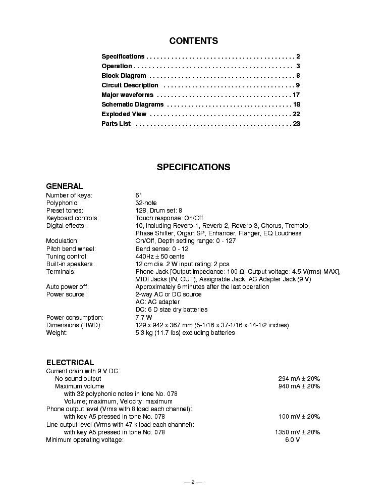 CASIO GZ 500 service manual (2nd page)