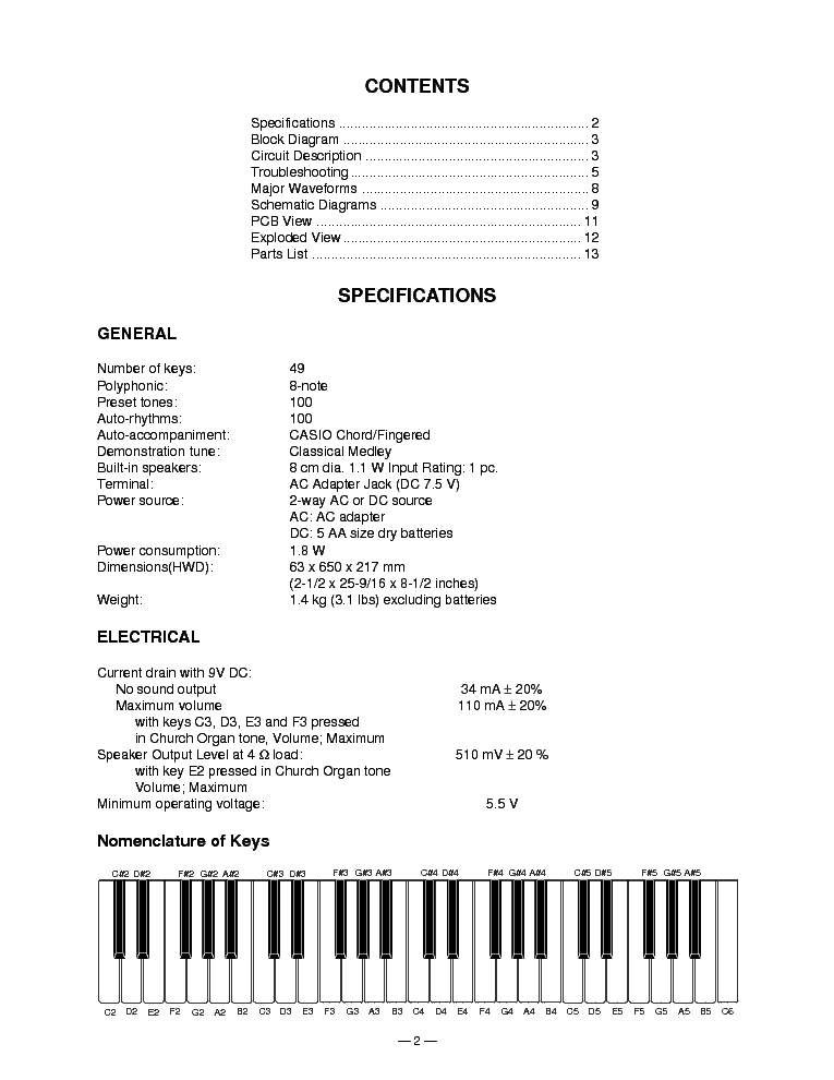 CASIO MA-100 service manual (2nd page)