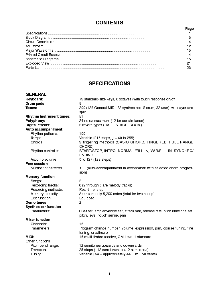 CASIO WK-1200 service manual (2nd page)