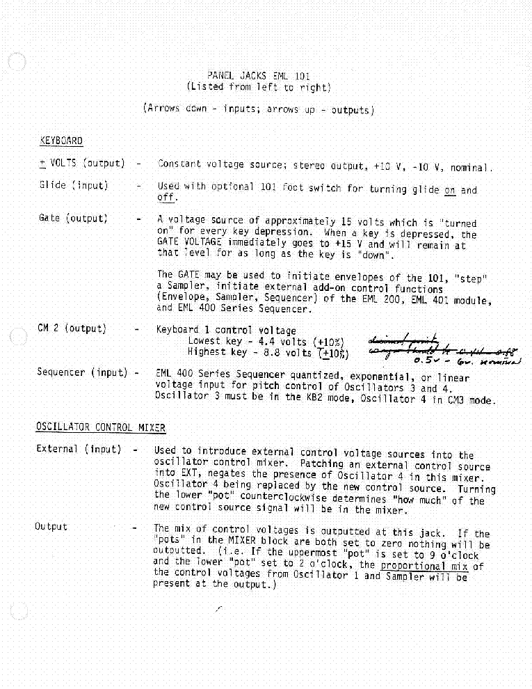 EML ELECTRONIC-MUSIC-LABORATORIES 101 SYNTHESIZER SM NO-SCH service manual (1st page)