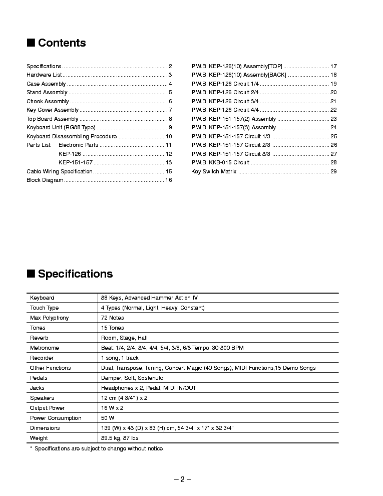 KAWAI CN2 SM service manual (2nd page)