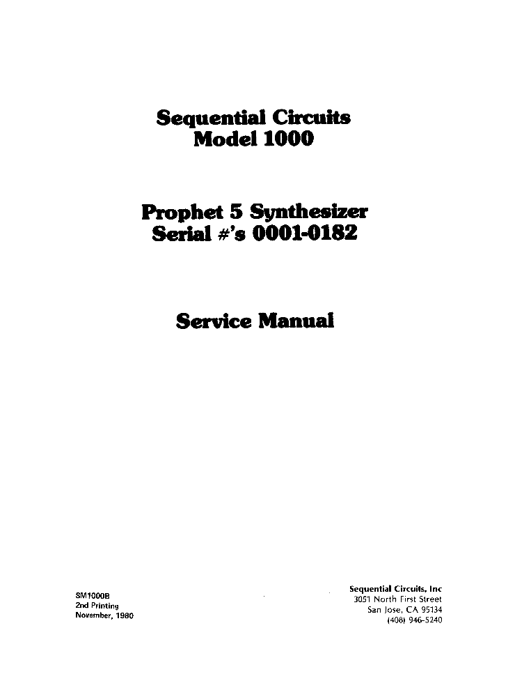 SEQUENTIAL PROPHET 5 SERIAL 0001-0182 REV1 SM service manual