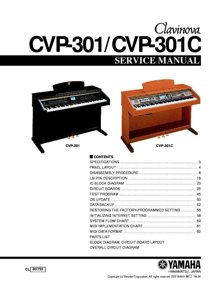 YAMAHA CVP-301 CVP-301C Service Manual download, schematics, eeprom