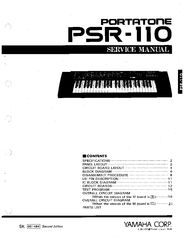 YAMAHA PSR-110 SM service manual (1st page)