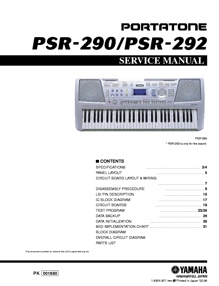 yamaha psr 293 manual