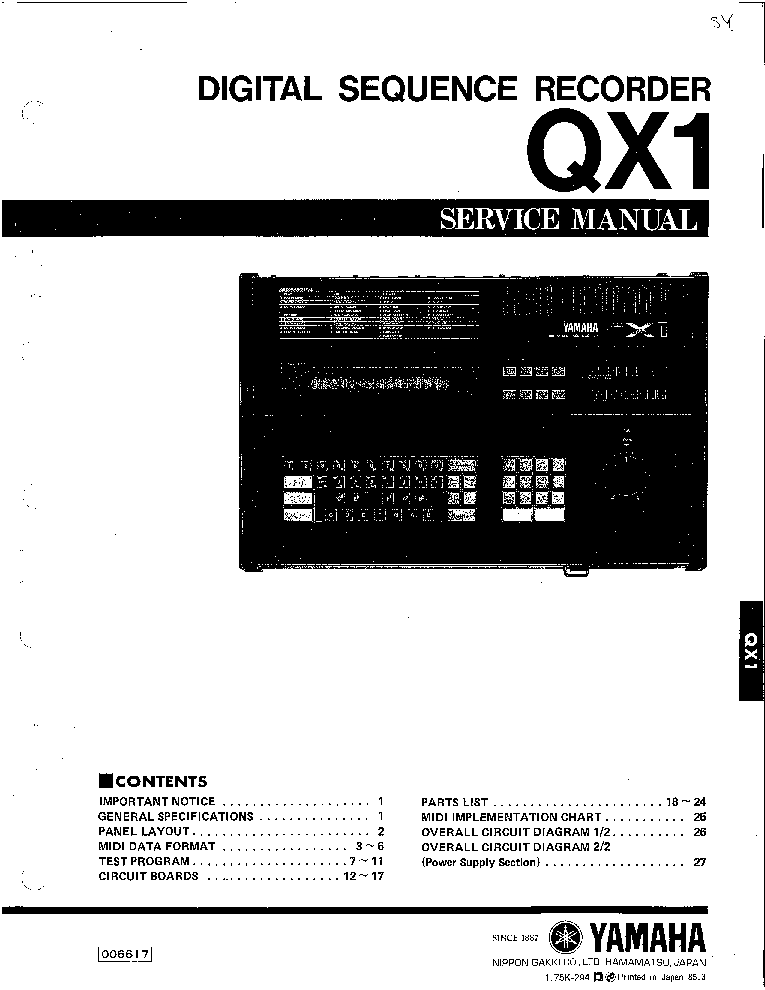 YAMAHA QX1 DIGITAL SEQUENCE RECORDER SM service manual (1st page)