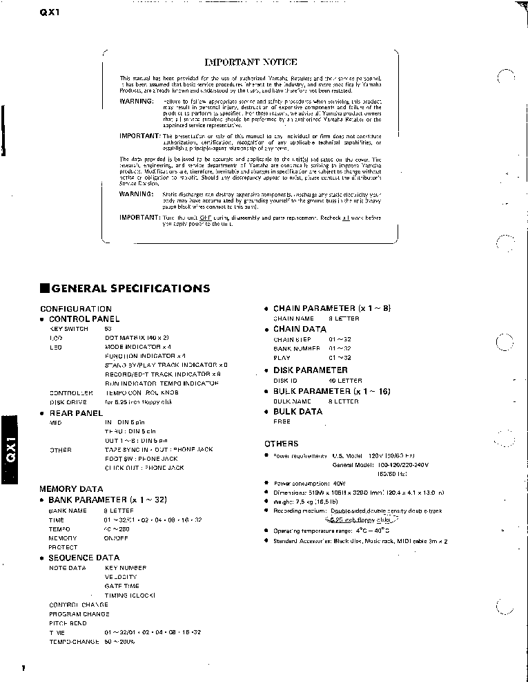YAMAHA QX1 DIGITAL SEQUENCE RECORDER SM service manual (2nd page)