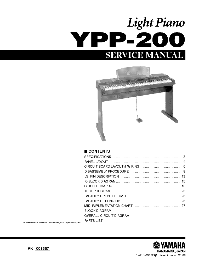 YAMAHA YPP-200 LIGHT PIANO SM service manual (1st page)