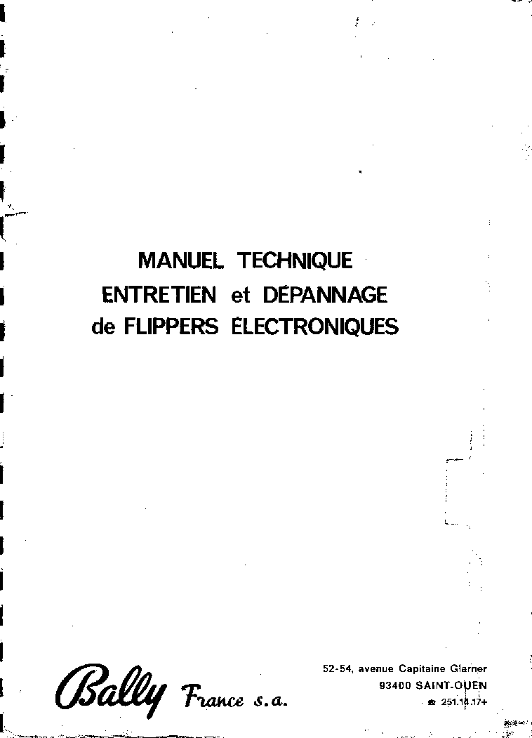 BALLY ENTRETIEN FLIPPER FR service manual