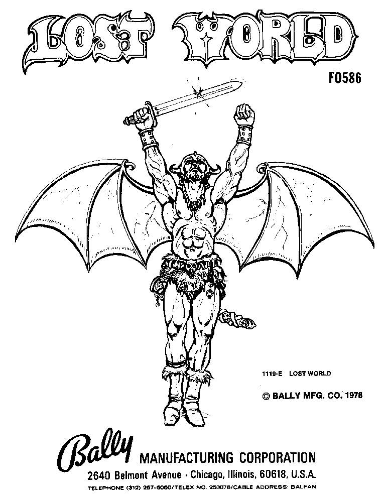 BALLY LOST WORLD service manual