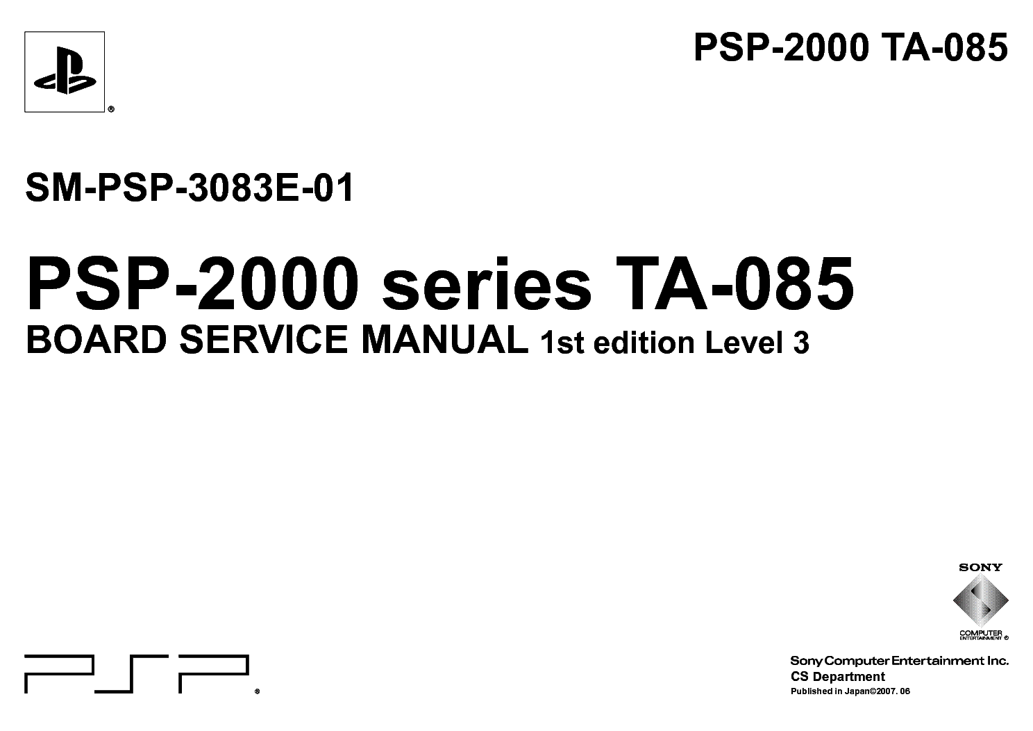 SONY PSP-2000 SERIES TA-085 1ST EDITION LEVEL-3 SM service manual (1st page)