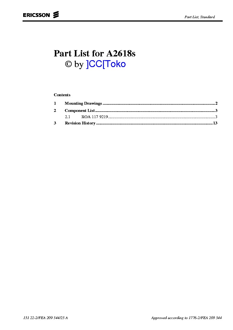 ERICSSON A2618-KOMPONENTY Service Manual download, schematics, eeprom ...