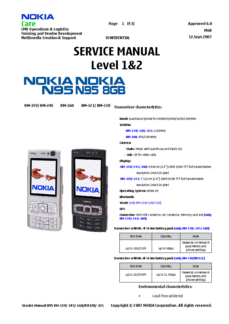 NOKIA N95 LEVEL 1,2 SM Service download, schematics, repair info for experts