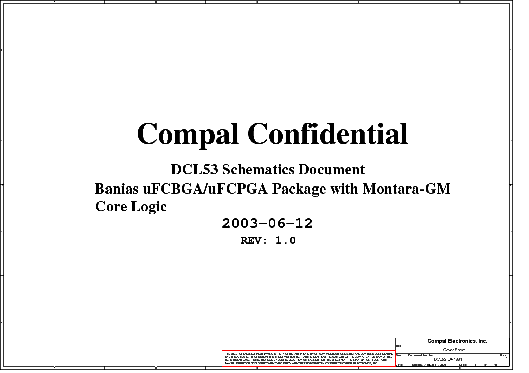 ACER TRAVELMATE 290 COMPAL LA-1881 DCL53 REV 1.0 SCH service manual (1st page)
