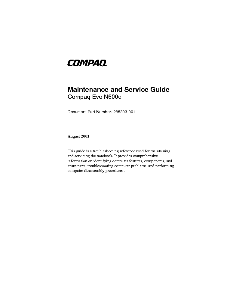 COMPAQ EVO N600C Service Manual download, schematics, eeprom, repair