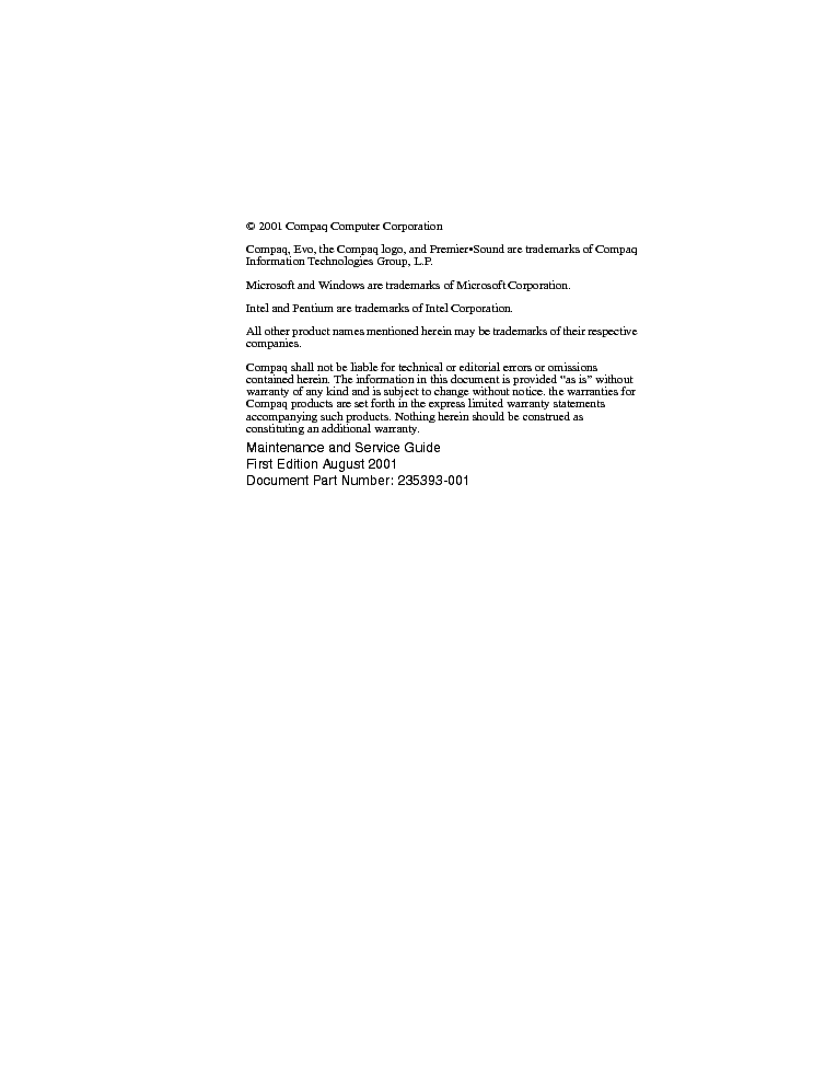 COMPAQ EVO N600C Service Manual download, schematics, eeprom, repair