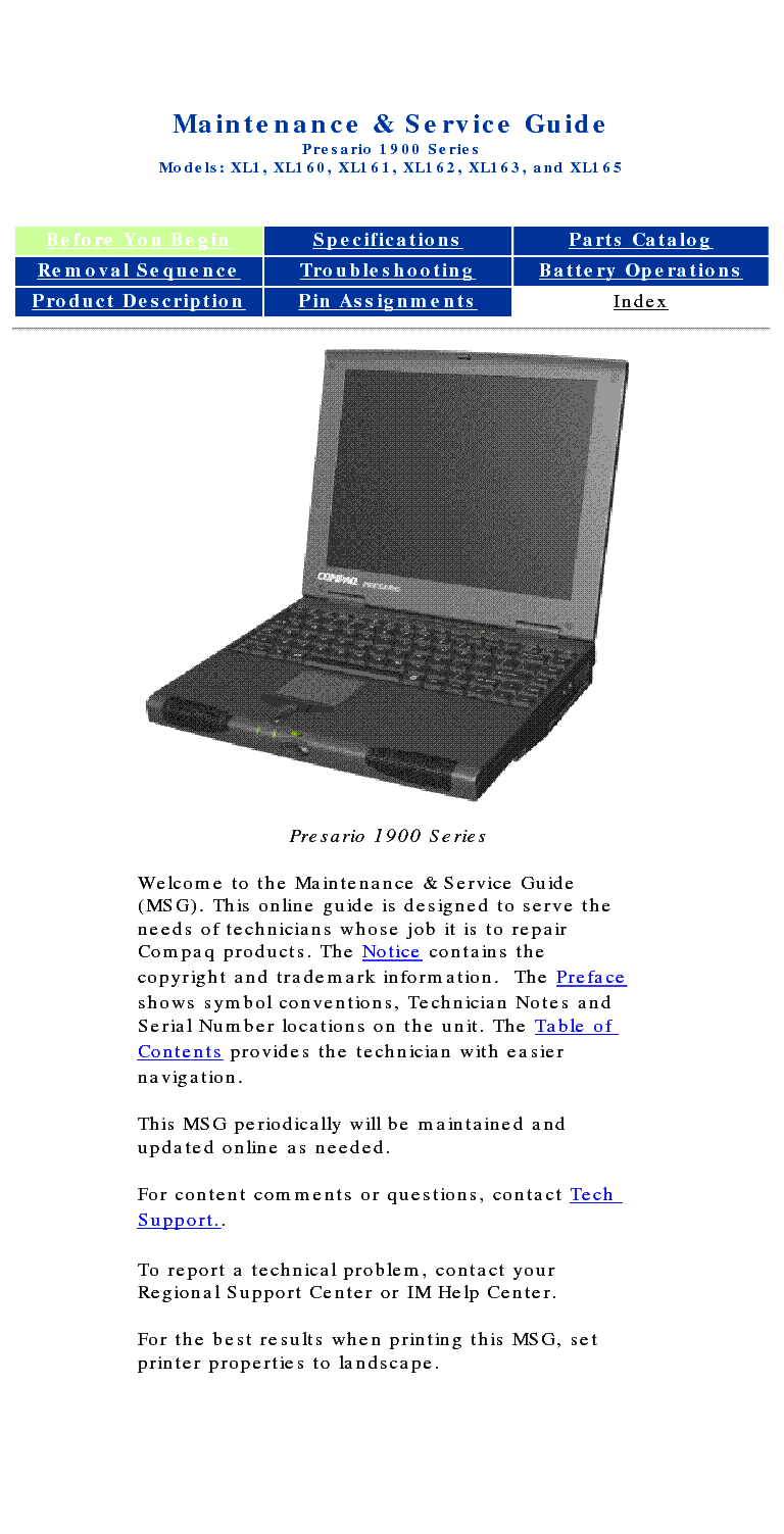 COMPAQ PRESARIO 1900XL service manual (1st page)