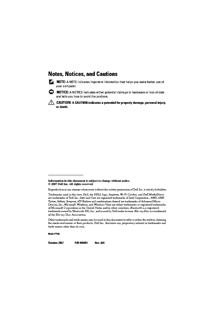 DELL INSPIRON 1525,1526 service manual (2nd page)