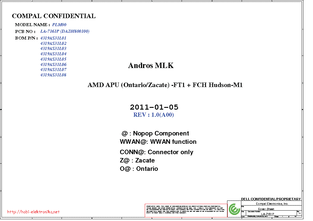 DELL INSPIRON M102Z COMPAL LA-7161P PLM00 REV 1.0 A00 SCH service manual (1st page)