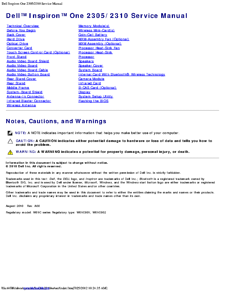 DELL INSPIRON ONE 2305 SM service manual (1st page)