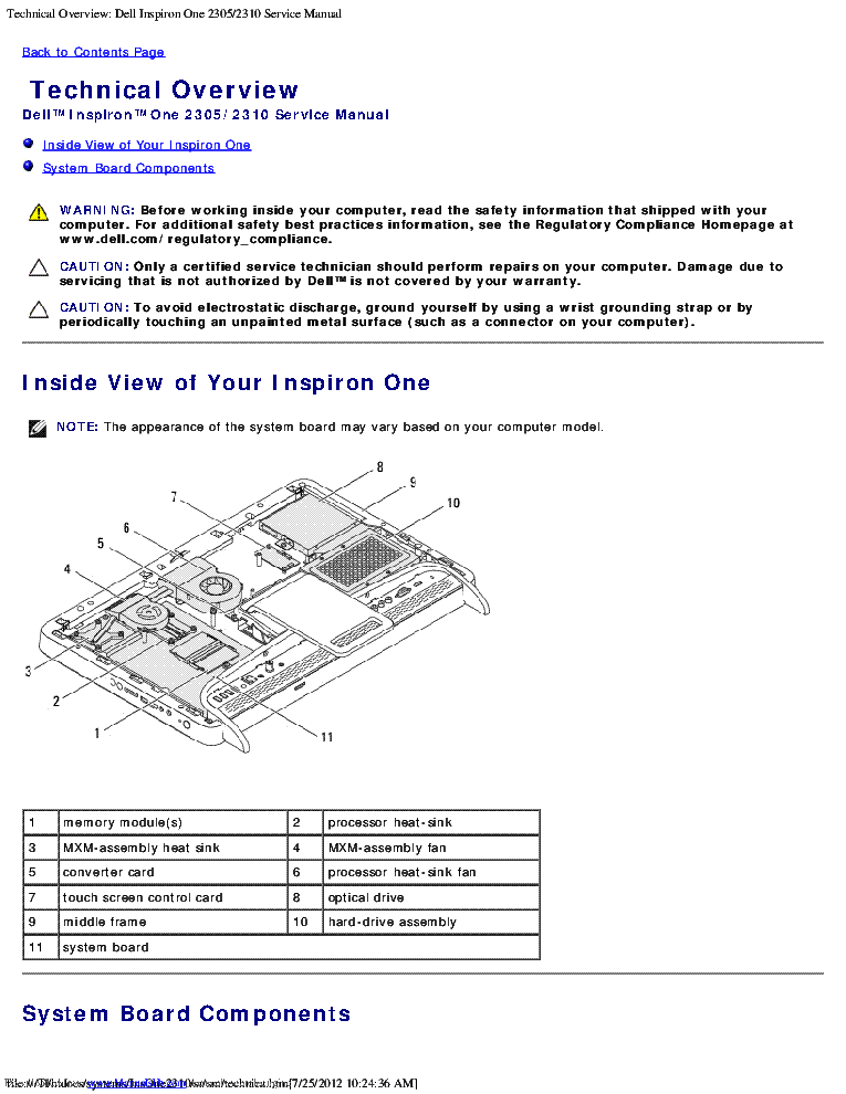 DELL INSPIRON ONE 2305 SM service manual (2nd page)