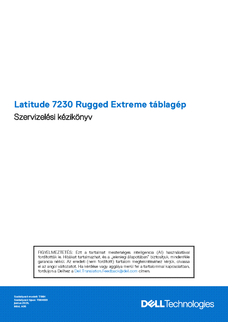 DELL LATITUDE 7230 RUGGED EXTREME TABLET SERVICE MANUAL HU service manual (1st page)