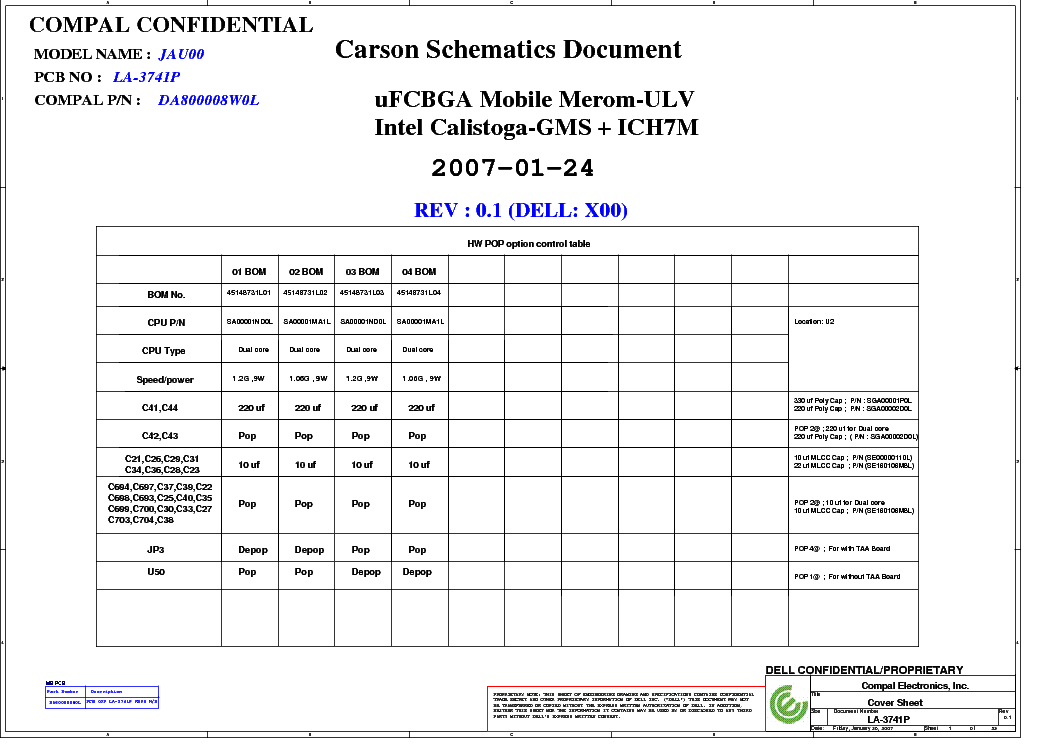 DELL LATITUDE D430 COMPAL LA-3741P JAU00 REV 0.1 SCH service manual (1st page)