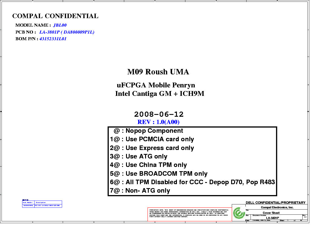 DELL LATITUDE E6400 COMPAL LA-3801P JBL00 UMA REV 1.0 A00 SCH service manual (1st page)