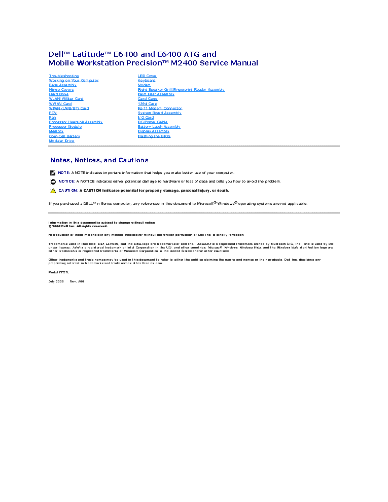 DELL LATITUDE E6400 E6400 ATG MOBILE WORKSTATION PRECISION M2400 SERVICE MANUAL EN service manual (1st page)