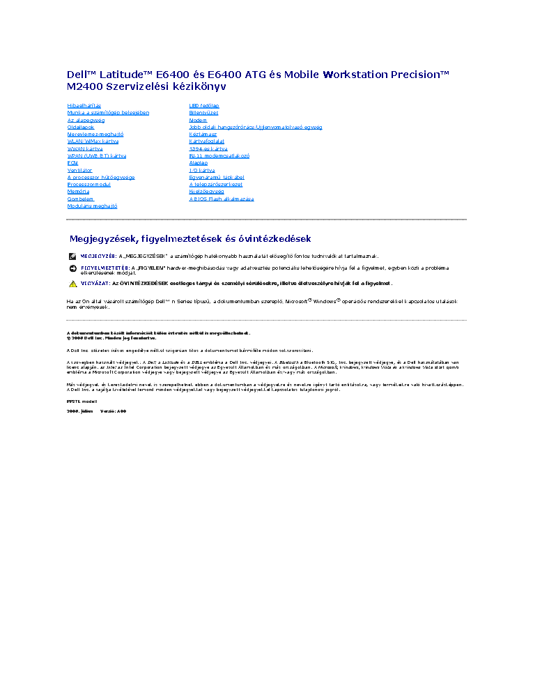 DELL LATITUDE E6400 E6400 ATG MOBILE WORKSTATION PRECISION M2400 SERVICE MANUAL HU service manual (1st page)