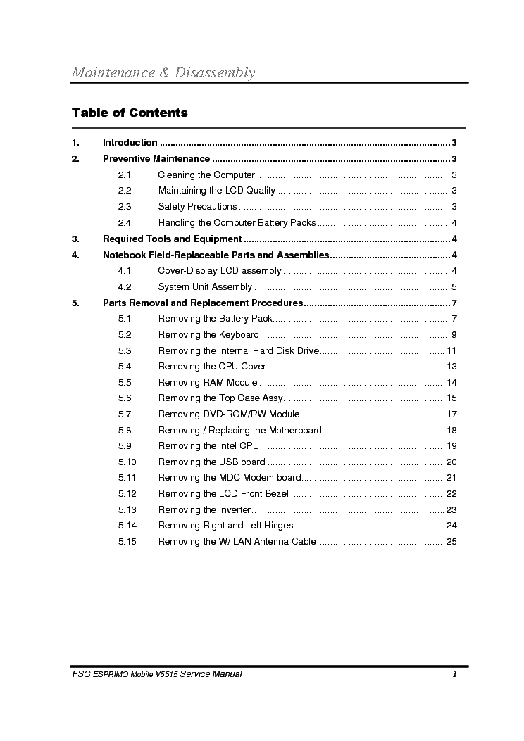 FUJITSU-SIEMENS ESPRIMO MOBILE V5515 V5535 V5555 service manual (1st page)