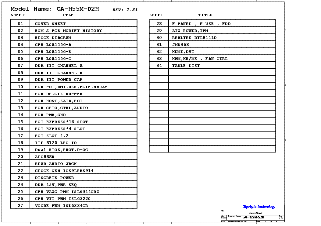 GIGABYTE GA-H55M-D2H REV. 1.31 SCH Service Manual download, schematics ...