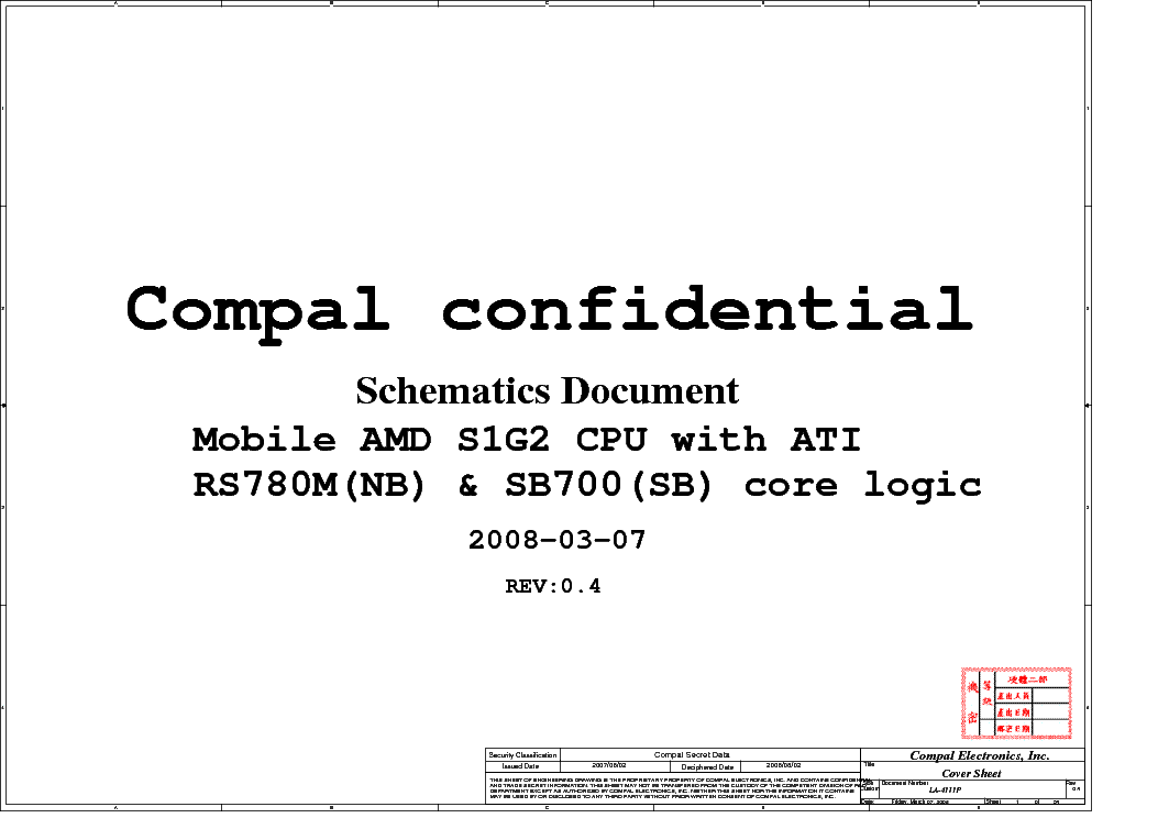 HP COMPAQ CQ40 AMD COMPAL LA-4111P REV 0.4 SCH service manual (1st page)