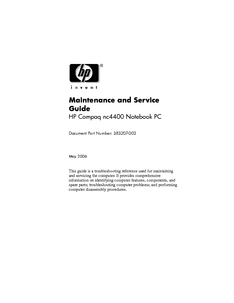 HP COMPAQ NC4400 service manual (1st page)