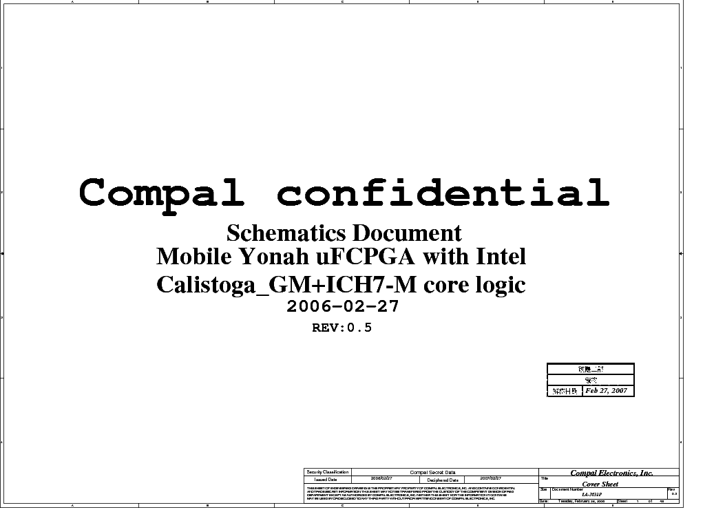 HP COMPAQ NC4400 TC4400 COMPAL LA-3031P HEAVENLY 2.0 REV 0.5 SCH service manual (1st page)