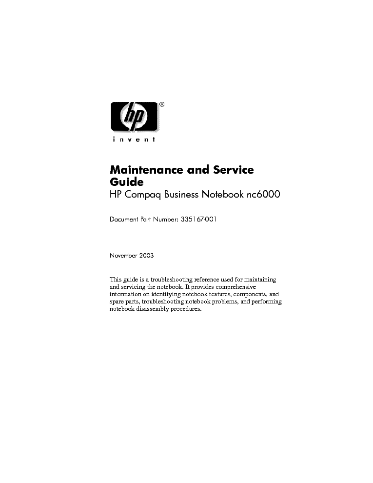 HP COMPAQ NC6000 service manual (1st page)