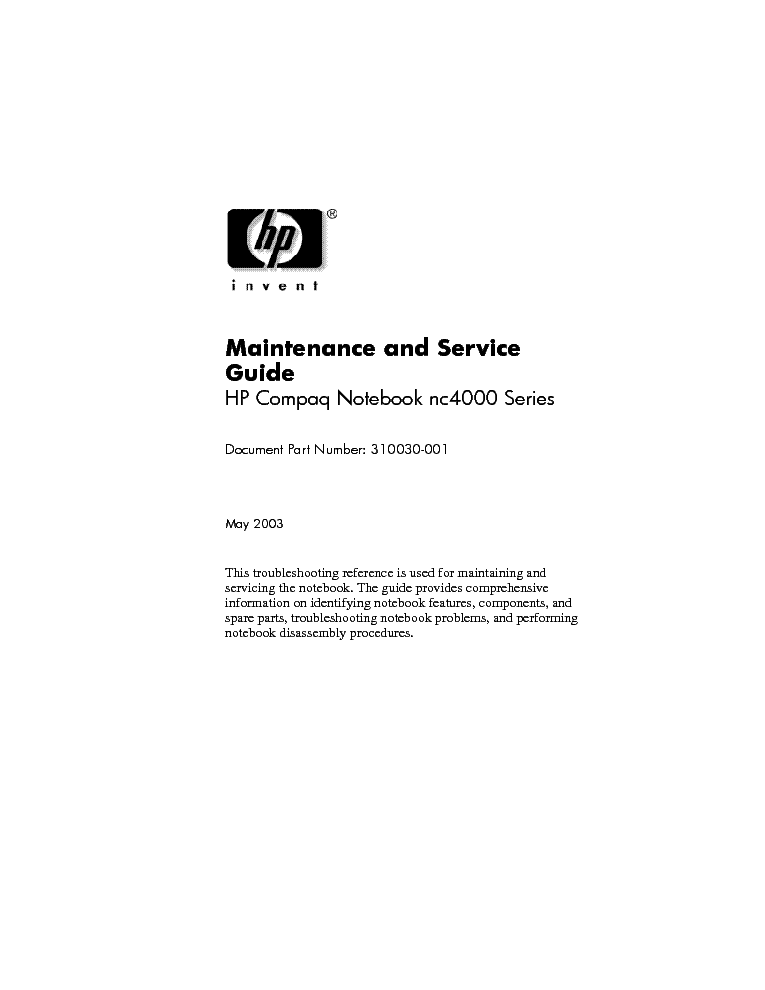 HP COMPAQ NOTEBOOK NC4000 service manual (1st page)