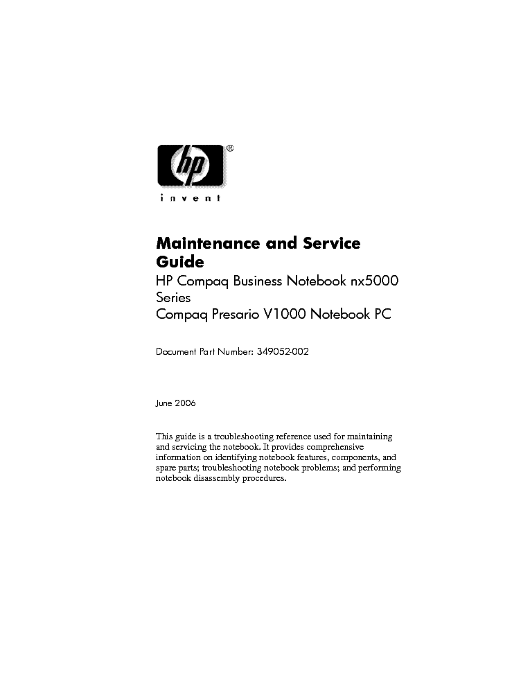 HP COMPAQ NX5000 PRESARIO V1000 SM service manual (1st page)
