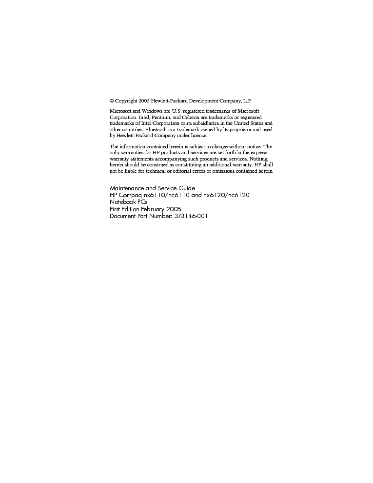 HP COMPAQ NX6110-NC6110-NX6120-NC6120 NOTEBOOK service manual (2nd page)