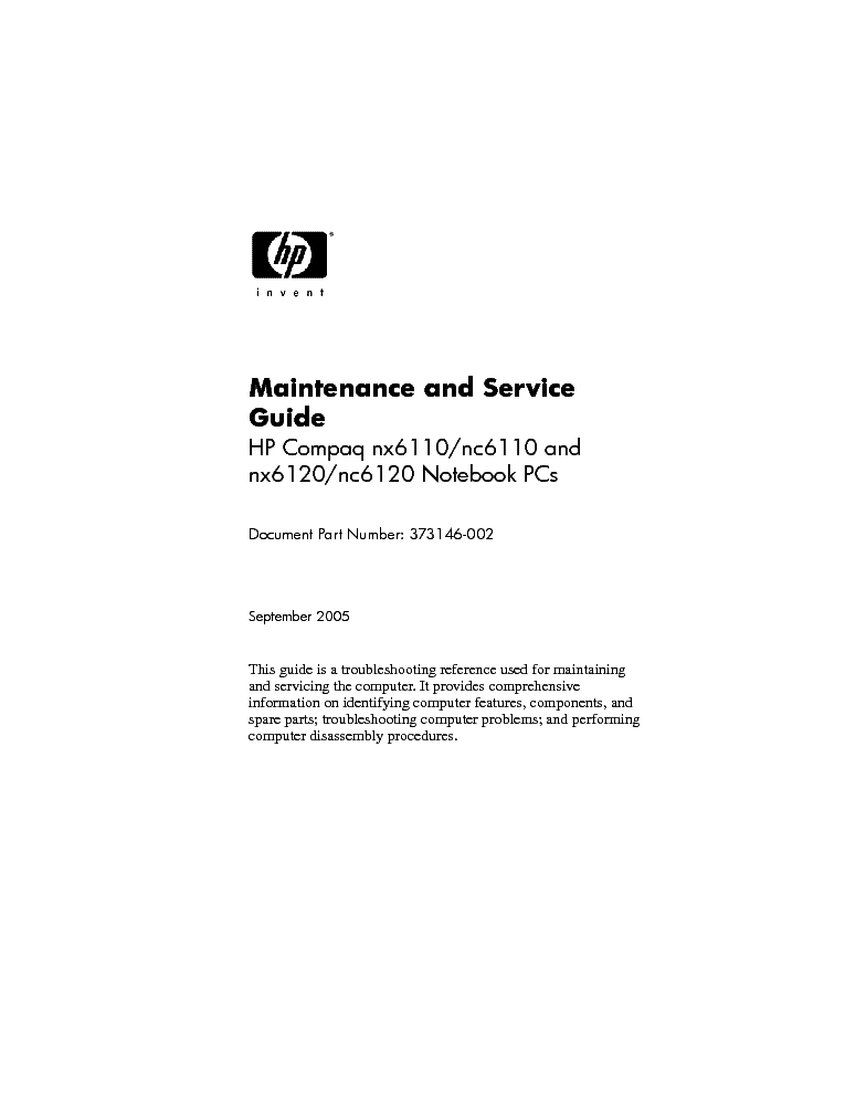 HP COMPAQ NX6110 NX6120 NC6110 NC6120 SM service manual (1st page)