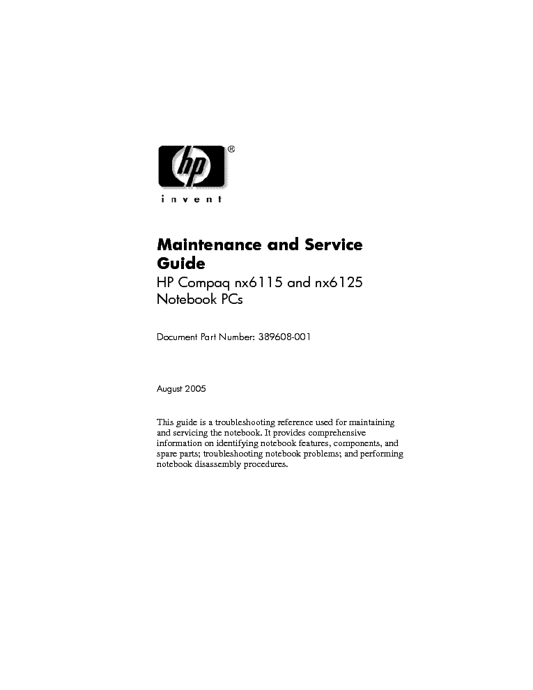 HP COMPAQ NX6115 NX6125 MAINTENANCE AND SERVICE GUIDE service manual (1st page)
