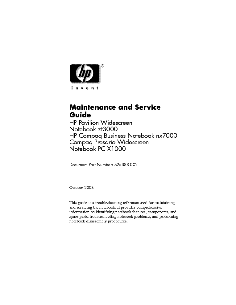 HP COMPAQ NX7000 ZT3000 service manual (1st page)
