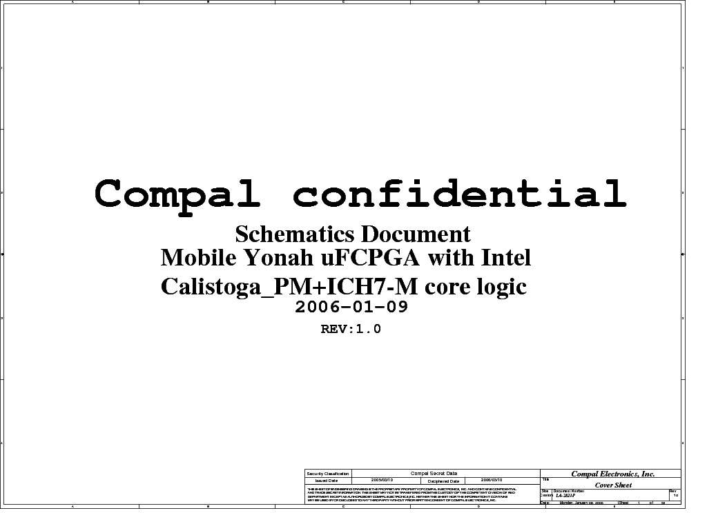 HP COMPAQ NX9420 NW9440 COMPAL LA-2821P EAL80 ANGELFIRE 3.0 REV 1.0 SCH service manual (1st page)
