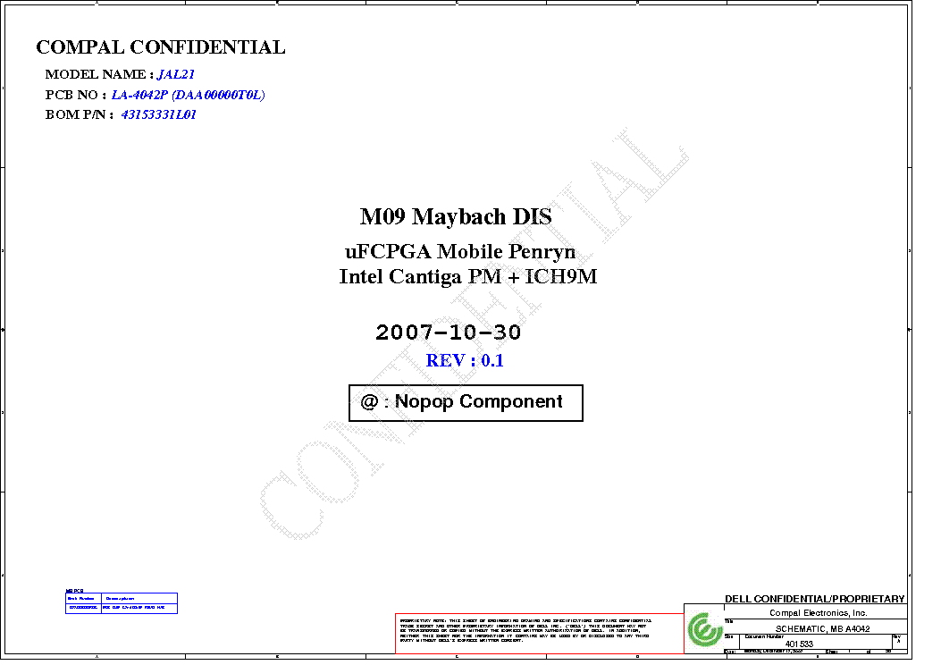 HP DV7 COMPAL LA-4042P JAL21 REV 0.1 SCH service manual (1st page)
