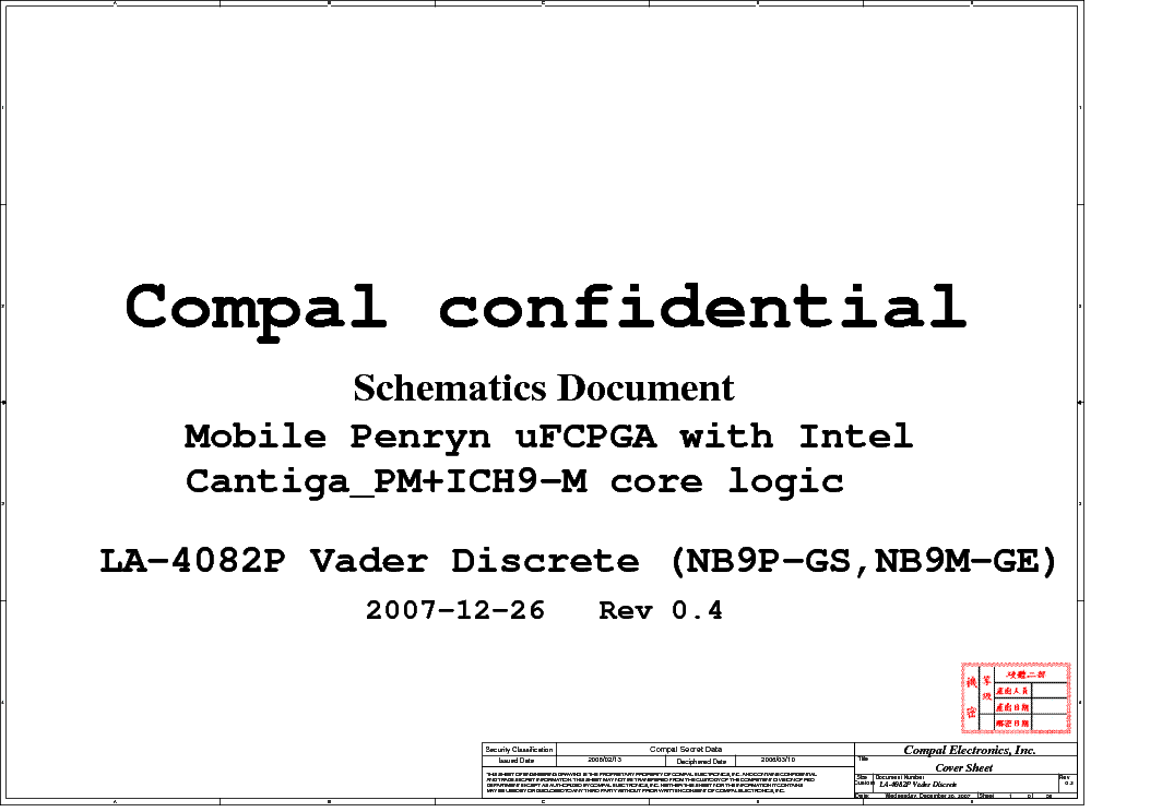 HP DV7T COMPAL LA-4082P VADER DISCRETE REV 0.4 SCH service manual (1st page)