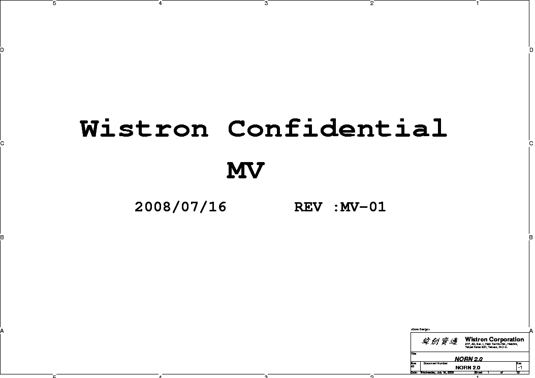 HP ELITEBOOK 2730P WISTRON NORN 2.0 REV MV-01 SCH service manual (1st page)