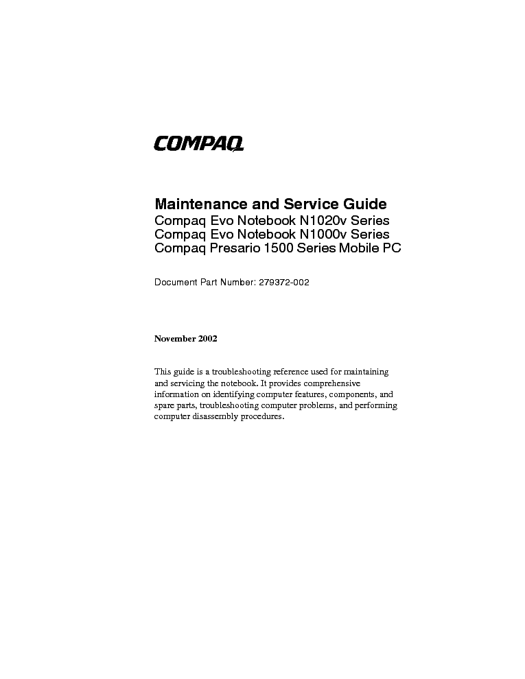 HP EVO-N1020V-SERIES service manual (1st page)