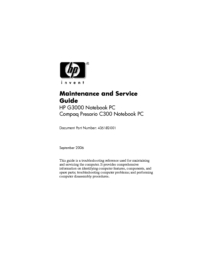 HP G3000 COMPAQ PRESARIO C300 service manual (1st page)