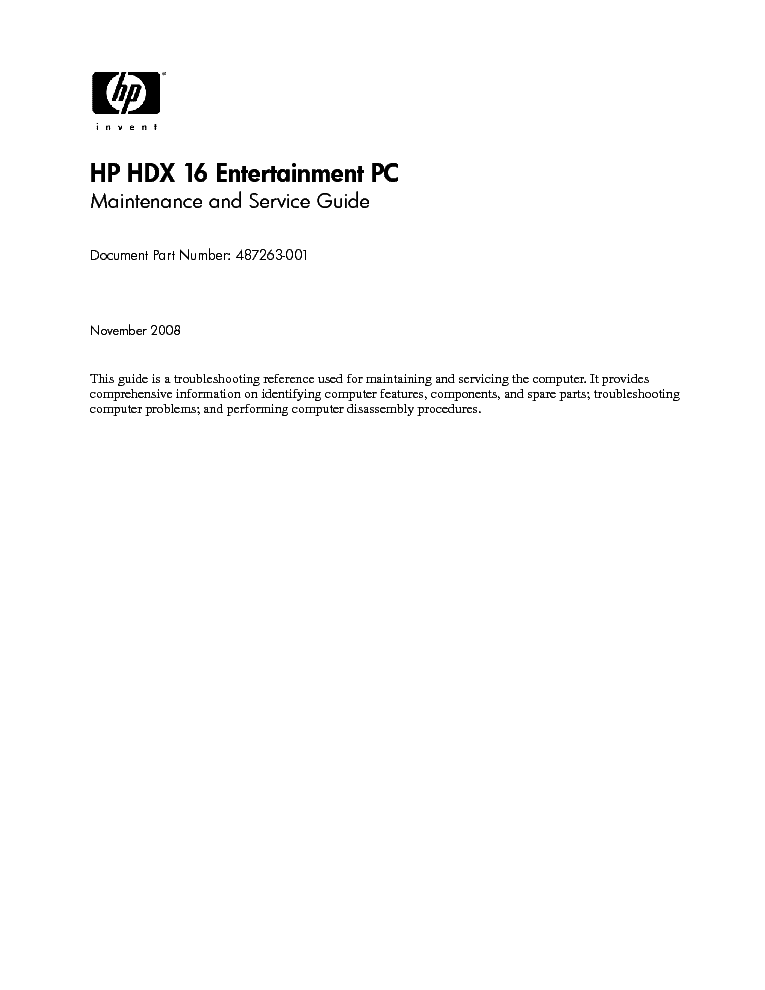 HP HDX 16 service manual (1st page)
