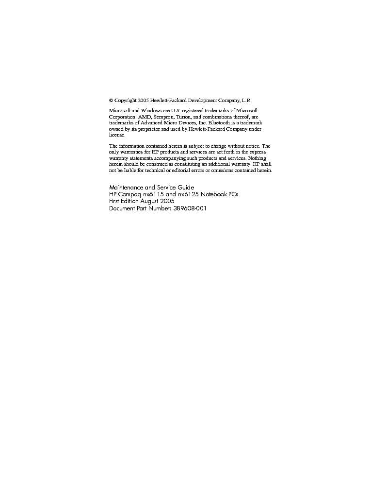 HP NX6115 NX6125 service manual (2nd page)